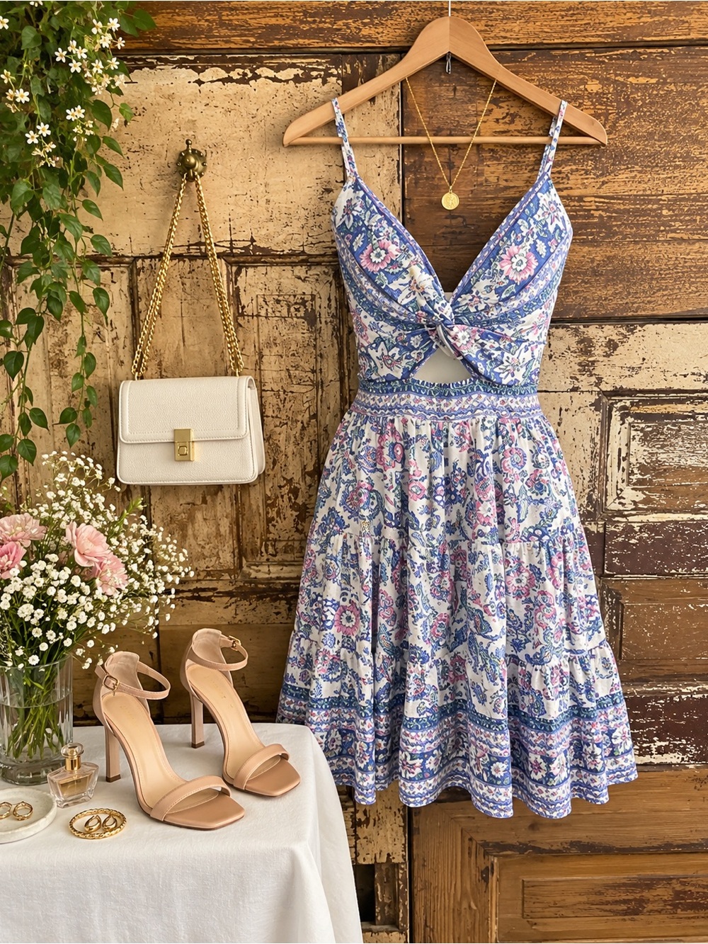 Angie NWT Floral Twist Front Mini Dress | Boho Cutout Sundress | M